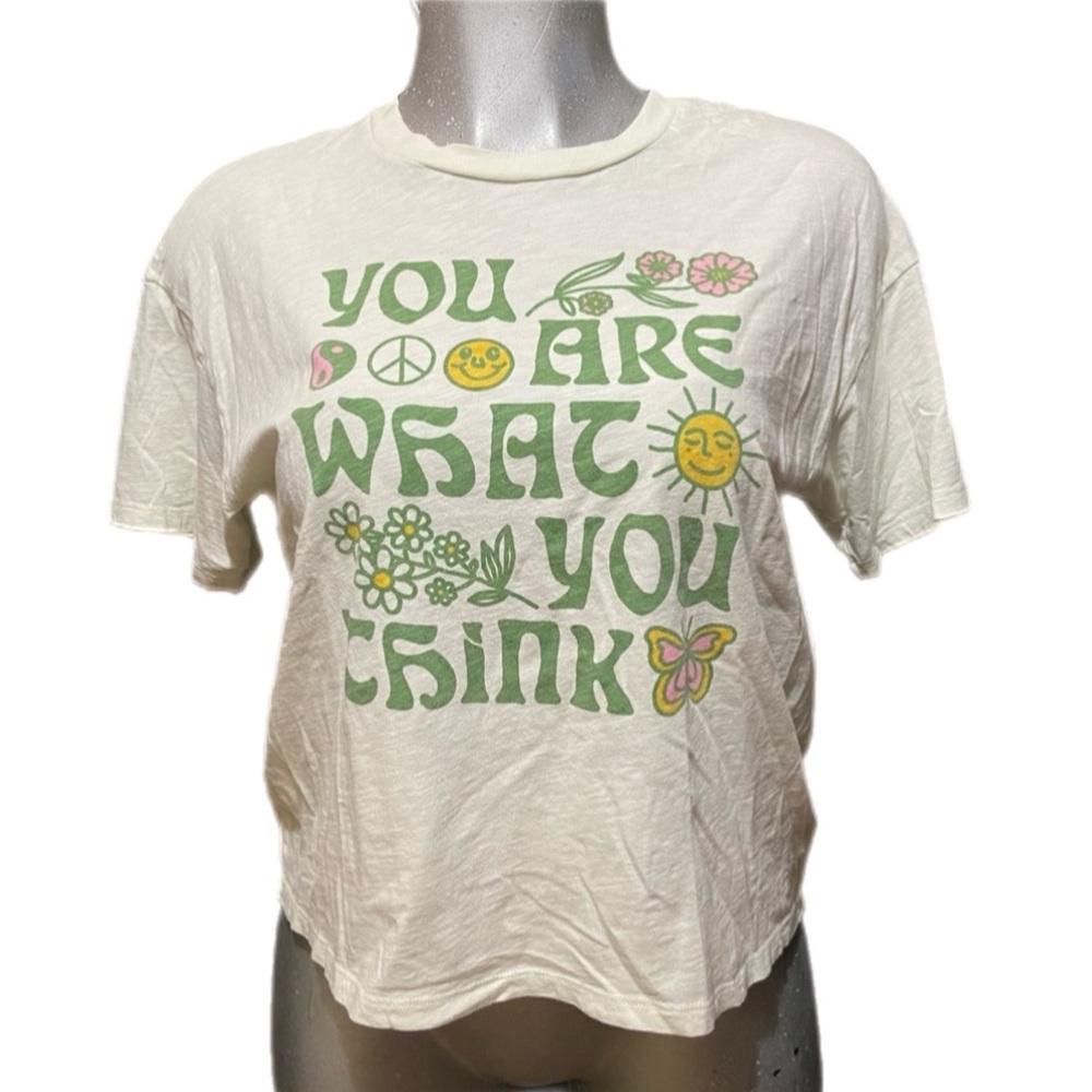 American Eagle Floral Graphic T-Shirt Small You Are What You Think Cotton Hippie